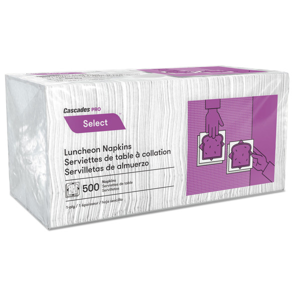 Select Luncheon Napkins, 1 Ply, 12 x 12, White, 500/Pack, 6,000/Carton