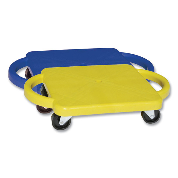 Scooter with Handles, Blue/Yellow, 4 Rubber Swivel Casters, Plastic, 12 x 12