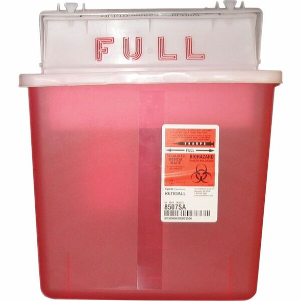 Covidien Sharpstar 5 Quart Sharps Container with Lid - 1.25 gal Capacity - Rectangular - 11" Height x 10.8" Width x 4.8" Depth - Red - 1 Each