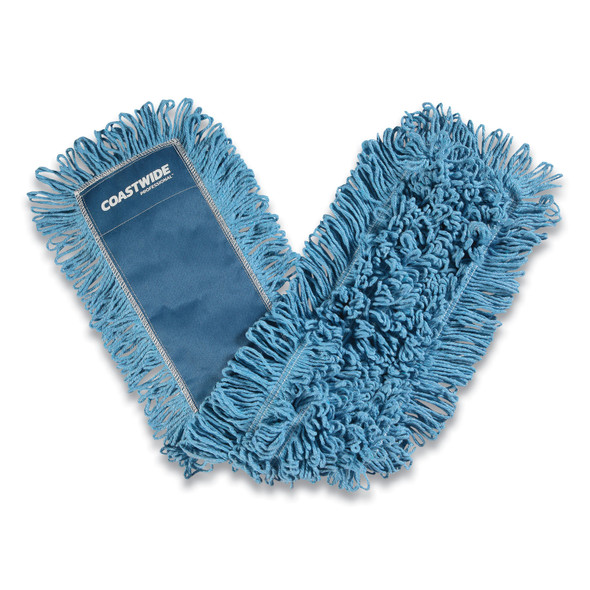 Looped-End Dust Mop Head, Cotton, 36 x 5, Blue