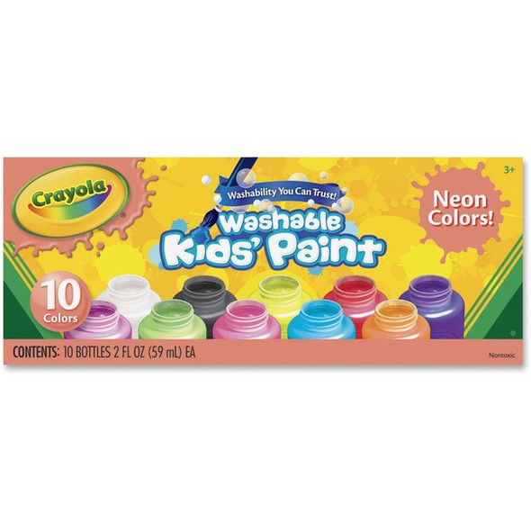 Crayola 10-color Neon Washable Kids Paint - 2 oz - 10 / Set - Assorted