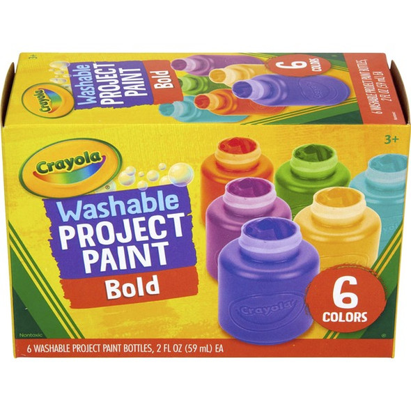 Crayola Washable Project Paint - 6 / Pack - Yellow, Green, Yellow Orange, Red Orange, Fuchsia, Blue, Violet, Teal