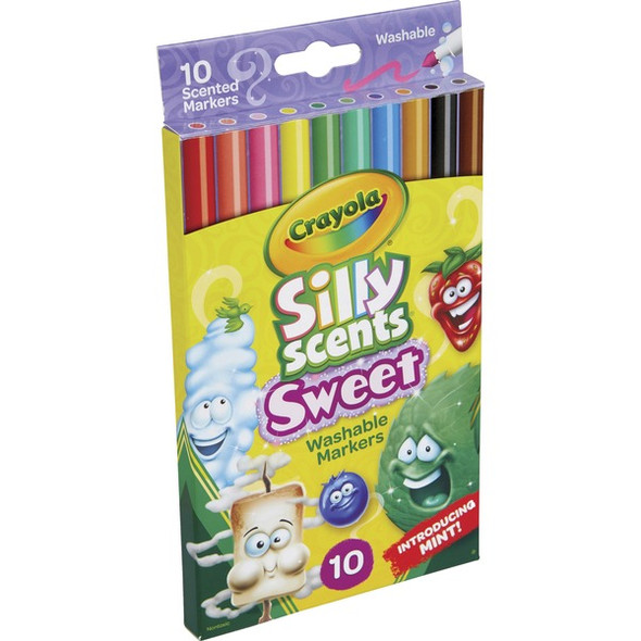 Crayola Silly Scents Slim Scented Washable Markers - Fine Marker Point - Conical Marker Point Style - Assorted - Plastic Barrel - 10 / Set