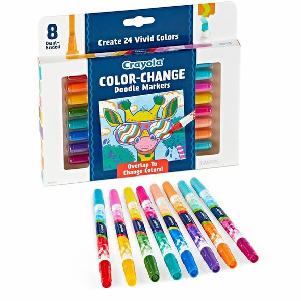 Crayola Color Change Doodle Markers - Chisel Marker Point Style - Multicolor - 8 / Pack