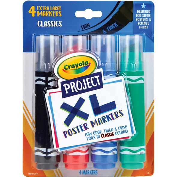 Crayola XL Classic Poster Markers - Bold Marker Point - Chisel Marker Point Style - Black, Green, Blue, Red - 4 / Pack