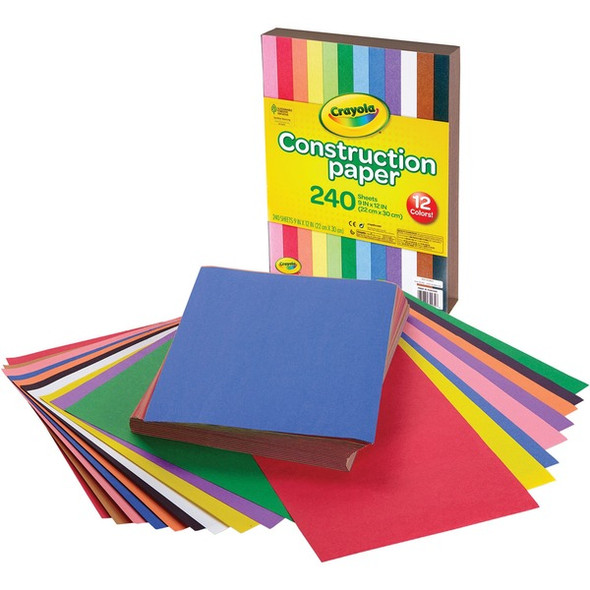 Crayola Construction Paper - Craft Project, School Project, Art - 1.60"Height x 9"Width x 12"Length - 240 / Pack - Assorted