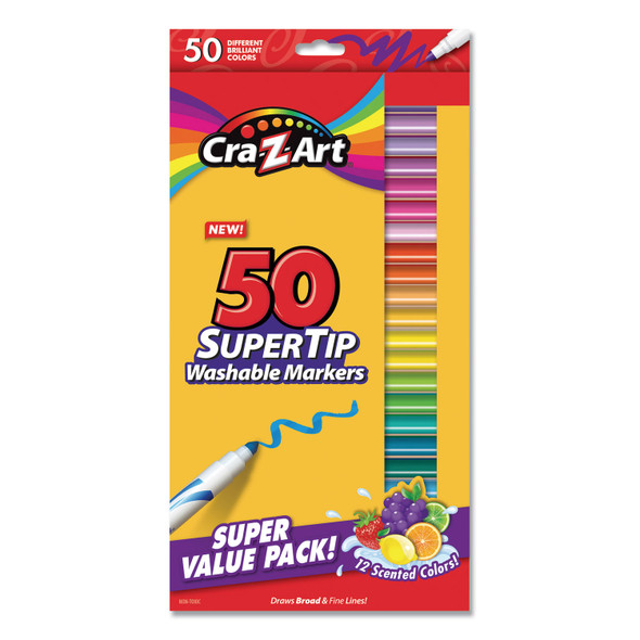 Washable SuperTip Markers, Fine/Broad Bullet Tips, Assorted Colors, 50/Set