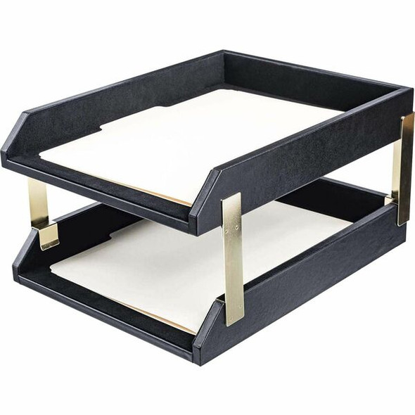 Dacasso Double Letter/ Legal Tray - 7.25" x 10.5" - 2 Tier(s) - Leather - Black