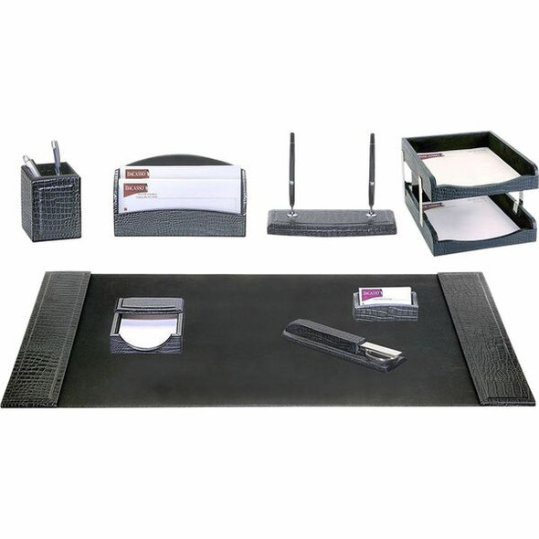 Dacasso Avellino Crocodile 9-Piece Desk Set - Black - Leather - 1 Each