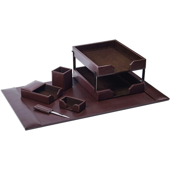 Dacasso 8-Piece Econo-Line Desk Set - Bonded Brown Leather - 1 Each
