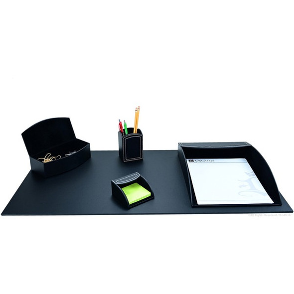Dacasso 5-piece Home/Office Leather Desk Accessory Set - Velveteen, PU Leather - Black - 1 Each