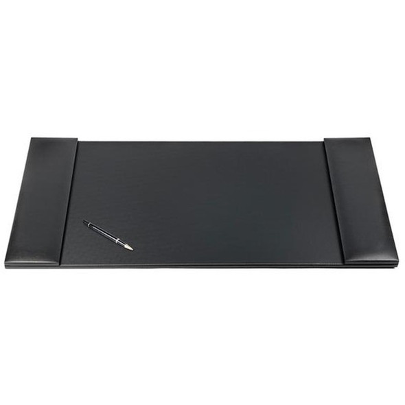 Dacasso Leather Folding Side Rails Desk Mat - Rectangular - 34" Width - Top Grain Leather, Velveteen, Leatherette - Black