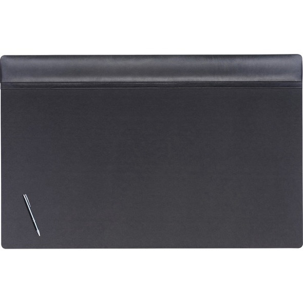 Dacasso Leather Top-Rail Desk Pad - Rectangular - 38" Width - Top Grain Leather, Leatherette, Velveteen - Black