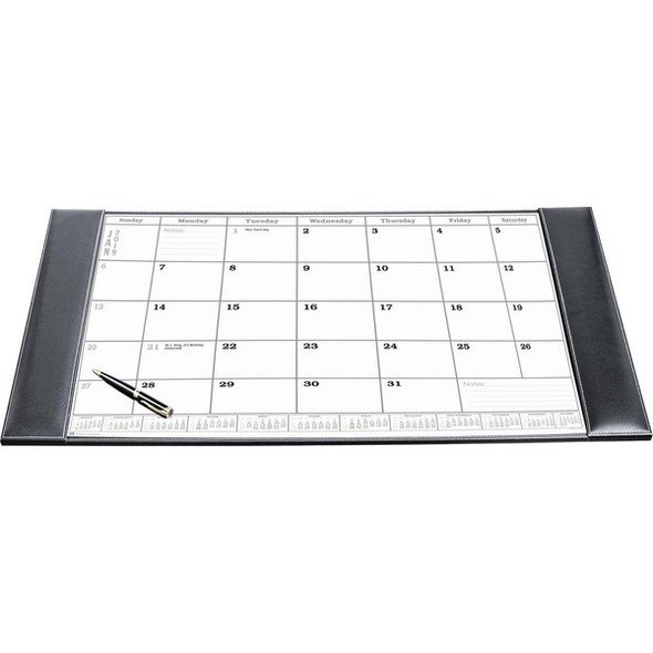 Dacasso Rustic Leather Calendar Desk Pad - Rectangular - 12 Sheets - Top Grain Leather, Velveteen - Rustic Black