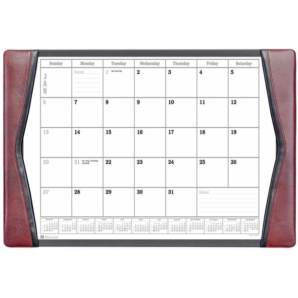 Dacasso Leather Calendar Desk Pad - Rectangular - 12 Sheets - Top Grain Leather, Velveteen - Burgundy