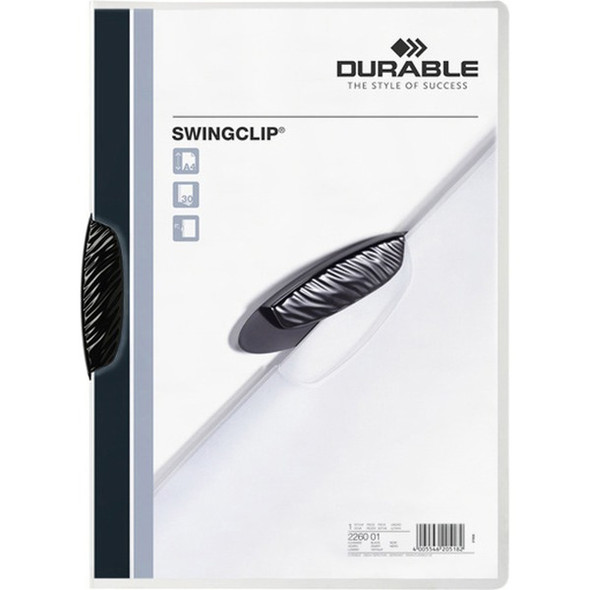 DURABLE&reg; SWINGCLIP&reg; Report Cover - Letter Size 8 1/2" x 11" - 30 Sheet Capacity - Punchless - Vinyl - Black Clip