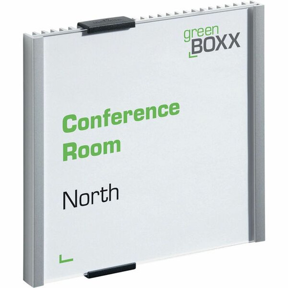 DURABLE&reg; Wall Mounted INFO SIGN - 6-1/8" x 6-1/80" - Square Shape - Acrylic, Aluminum - Easy To Update - Silver - 1 Pack