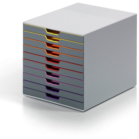 DURABLE&reg; VARICOLOR&reg; Desktop 10 Drawer Organizer - 11" W x 11-3/8" H x 14" D - 10 Drawers - Color Labeled Tabs - Charcoal