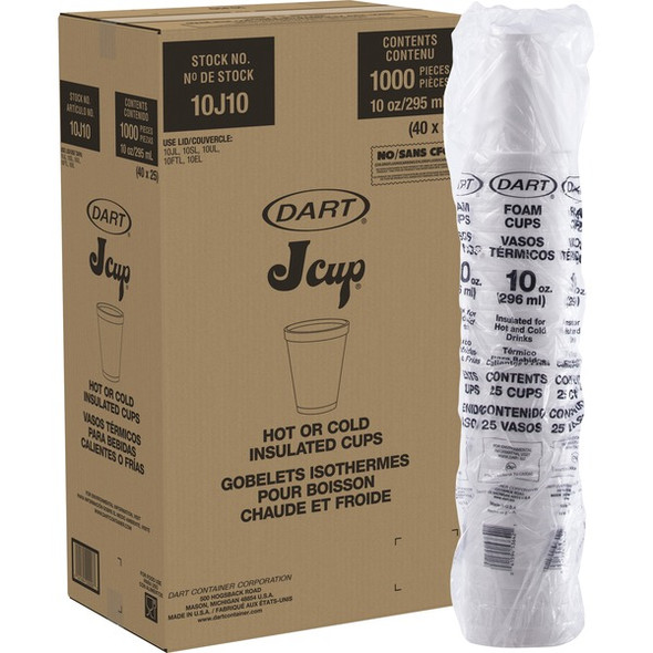 Dart 10 oz Insulated Foam Cups - 25 / Bag - 40 / Carton - White - Foam - Beverage