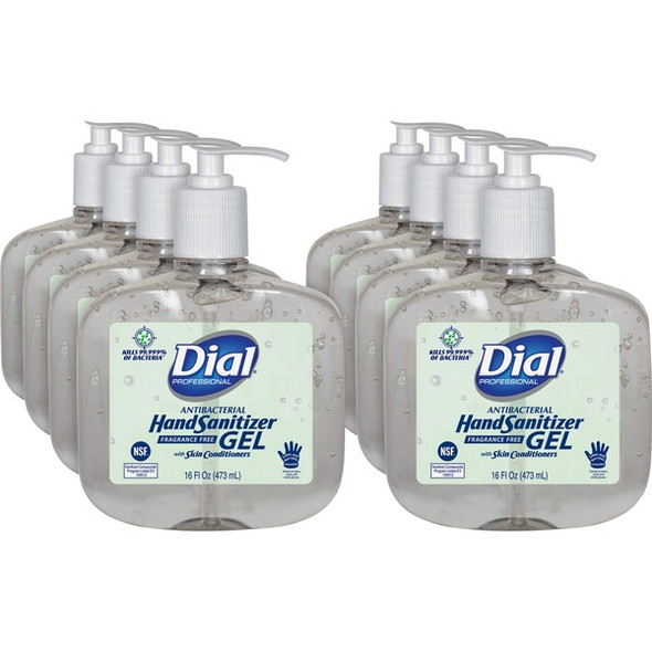 Dial Professional Hand Sanitizer - 16 fl oz (473.2 mL) - Pump Bottle Dispenser - Kill Germs, Bacteria Remover - Hand - Moisturizing - Clear - Fragrance-free, Dye-free - 8 / Carton