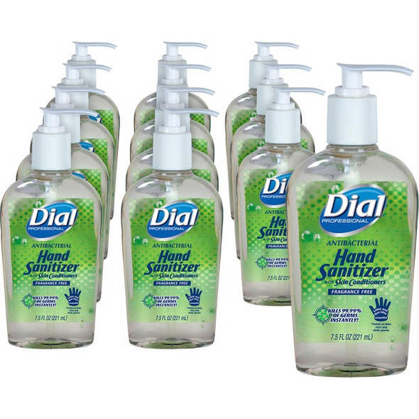 Dial Hand Sanitizer - 7.5 fl oz (221.8 mL) - Pump Bottle Dispenser - Kill Germs, Bacteria Remover, Mold Remover, Yeast Remover - Hand - Moisturizing - Clear - Fragrance-free, Dye-free - 12 / Carton