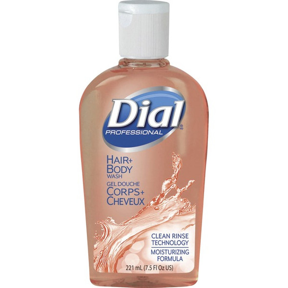 Dial Hair Plus Body Wash - Peach ScentFor - 7.5 fl oz (221.8 mL) - Flip Top Bottle Dispenser - Bacteria Remover - Hair, Body - Moisturizing - Antibacterial - Orange - 1 Each