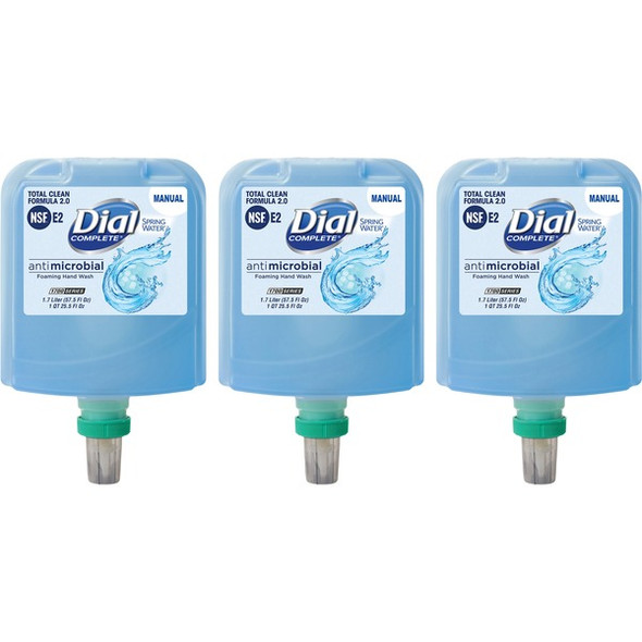 Dial Complete Complete Antibacterial Foaming Hand Wash Refill - Spring Water ScentFor - 57.5 fl oz (1700.5 mL) - Bacteria Remover - Hand, Healthcare, School, Office, Restaurant, Daycare - Moisturizing - Antibacterial - Blue - Non-drying - 3 / Carton