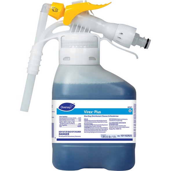 Diversey Virex Plus Disinfectant Cleaner - Ready-To-Use/Concentrate - 50.7 fl oz (1.6 quart) - Surfactant Scent - 2 / Carton - Blue
