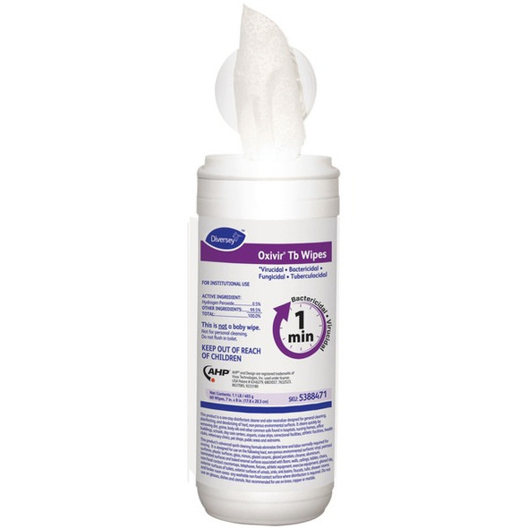 Diversey Disinfectant Cleaner Wipes - Ready-To-Use - 8" Length x 7" Width - 60 / Canister - 12 / Carton - White