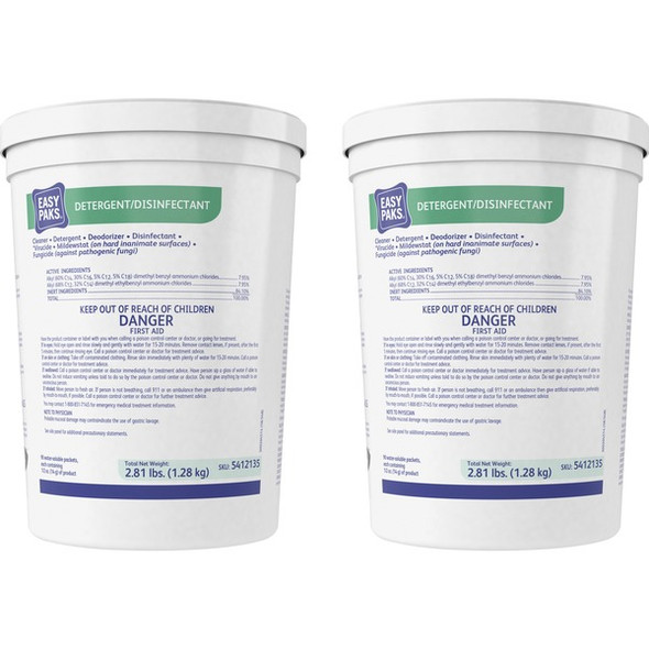 Diversey EasyPaks Detergent/Disinfectant - Concentrate - 0.50 oz (0.03 lb) - Lemon Scent - 90 / Tub - 2 / Carton - Green