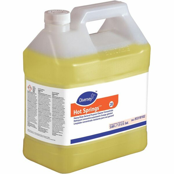 Diversey Hot Springs Heavy-Duty Cleaner - Concentrate - 192 fl oz (6 quart) - Citrus Scent - 2 / Carton - Yellow