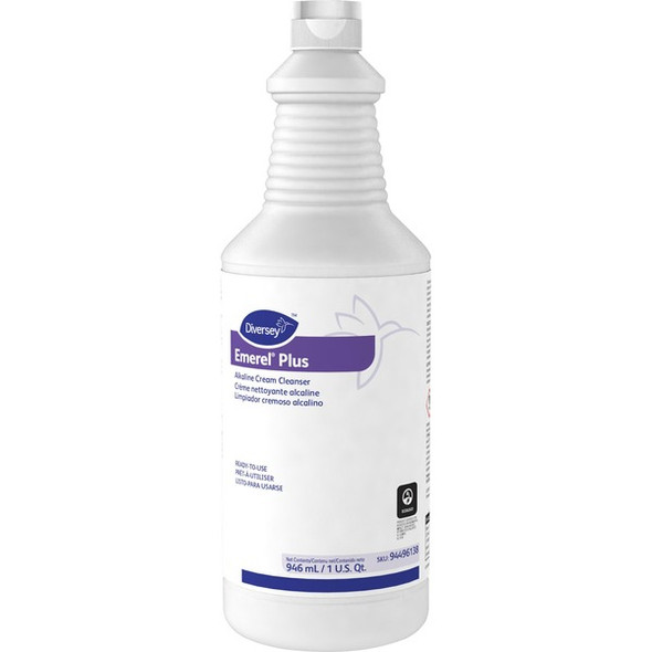 Diversey Emerel Plus Alkaline Cream Cleanser - Ready-To-Use - 32 fl oz (1 quart)Bottle - 12 / Carton - White