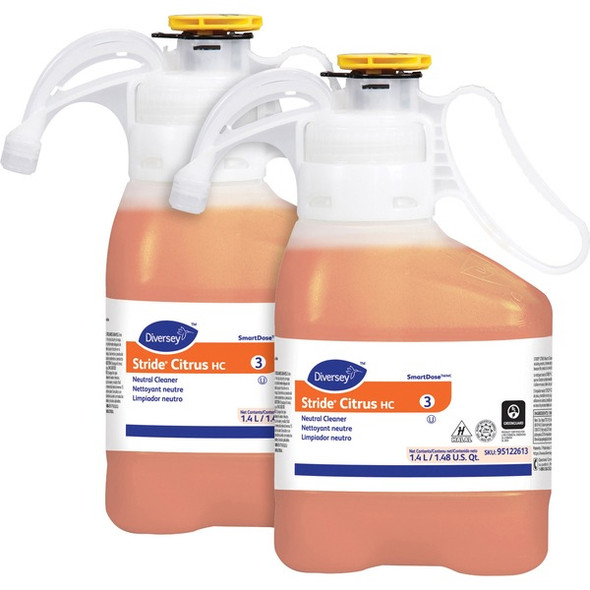 Diversey Stride Citrus HC Neutral Cleaner - Concentrate - 47.3 fl oz (1.5 quart) - Citrus Scent - 2 / Carton - Orange