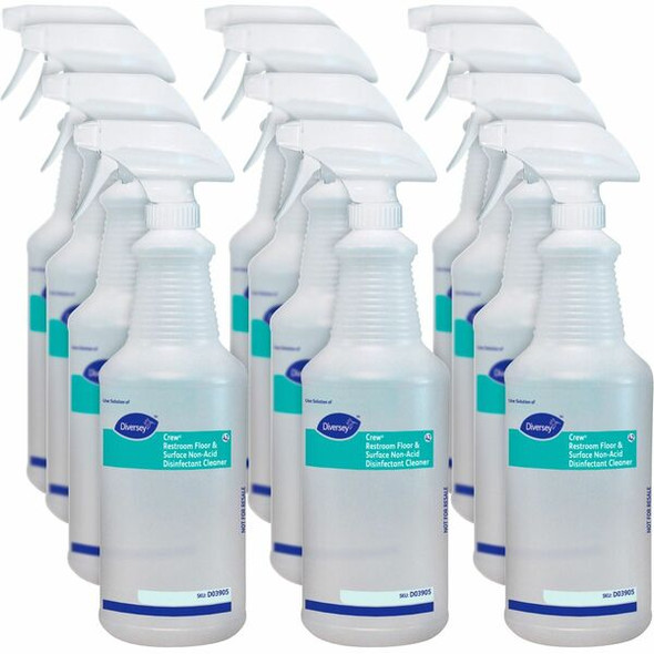 Empty Spray Bottle for Cleaner - Suitable For Restroom, Floor - Easy to Use, Labeled - 12 / Carton - Clear