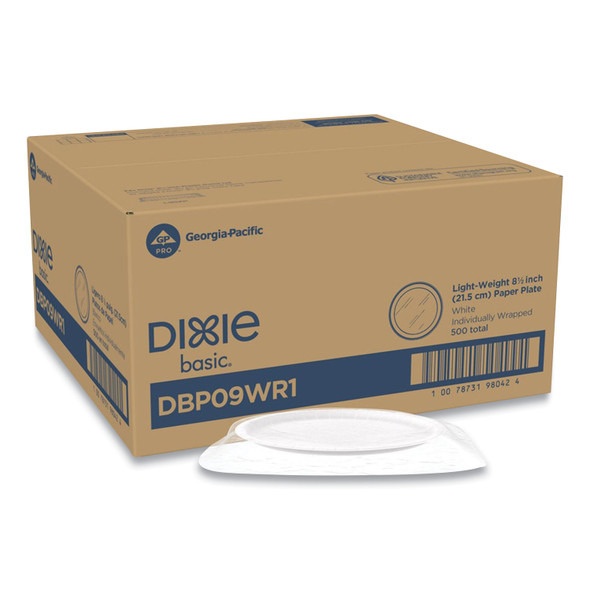 White Paper Plates, 8.5" dia, Individually Wrapped, White, 500/Carton