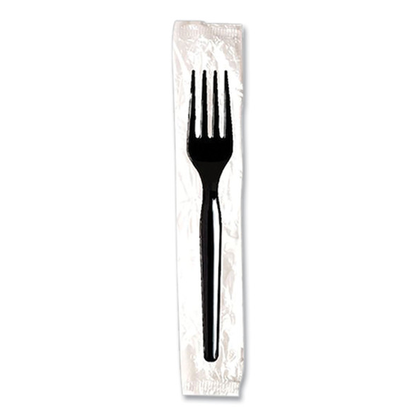 Individually Wrapped Mediumweight Polystyrene Cutlery, Fork, Black, 1,000/Carton