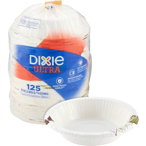 Dixie Ultra&reg; Pathways 12 oz Heavyweight Paper Bowls by GP Pro - Pathways - Disposable - Microwave Safe - White - Paper Body - 125 / Pack