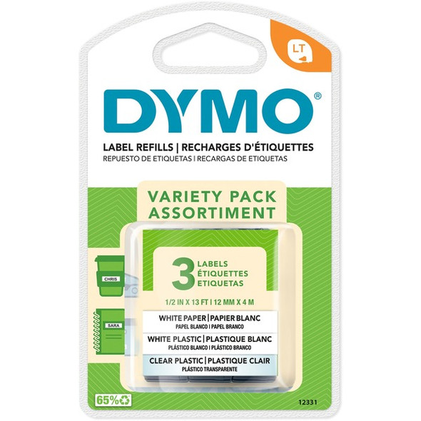 Dymo LetraTag Starter Kit - 1/2" Width - Direct Thermal - Assorted - Plastic - 3 / Pack