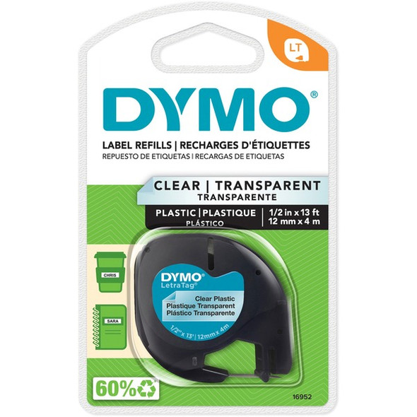 Dymo Letra Tag Labelmaker Tapes - 1/2" Width - Direct Thermal - Clear - Plastic - 1 Each - Easy Peel