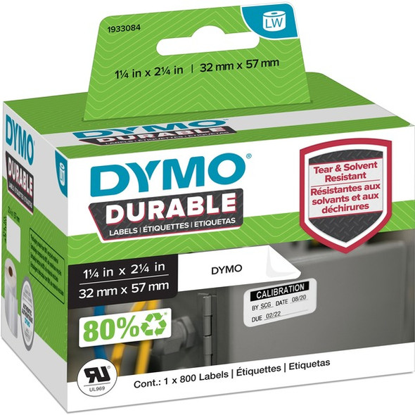 Dymo LW Durable Labels - 2 1/4" Width x 1 17/64" Length - Rectangle - White - Plastic - 1 Each - Water Resistant