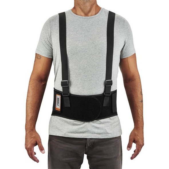 Ergodyne ProFlex 1600 Standard Back Support Brace - 25" - 30" Waist Size - Black - Polypropylene, Elastic, Rubber