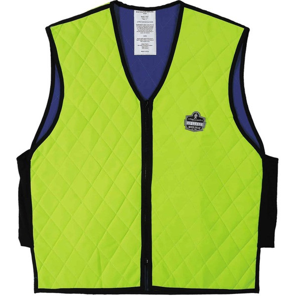 Ergodyne Chill-Its Evaporative Cooling Vest - Medium Size - Polymer, Nylon - Lime - Comfortable, High Visibility, Ventilation, Stretchable, Water Repellent, Lightweight, Durable, Washable, Zipper Closure - 1 Each