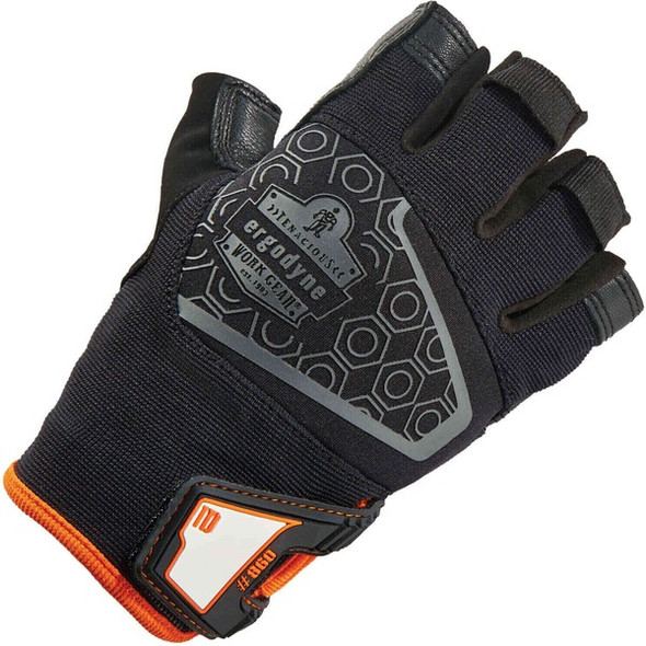 Ergodyne ProFlex 860 Heavy Lifting Utility Gloves - Small Size - Half Finger - Black - Padded Palm, Reinforced Thumb, Breathable, Brow Wipe Thumb, Molded, ID Tab, Pull-on Tab, Durable - For Heavy Lifting - 1 - 1" Thickness - 10" Glove Length