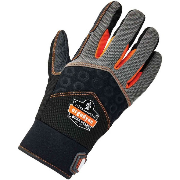 Ergodyne ProFlex 9001 Full-Finger Impact Gloves - Small Size - Black - Shock Resistant, Impact Resistant, Breathable, Knitted, Reinforced Thumb, Molded, ID Tab, Anti-Vibration, Padded Palm - 1 - 1.50" Thickness - 13" Glove Length