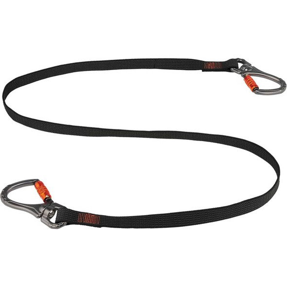 Squids 3139 Tool Lanyard Double-Locking Dual Carabiner with Swivel - 40lbs - 1 Each - 40 lb Load Capacity - Standard - Carabiner Attachment - 1" Height x 10.3" Width x 76" Length - Black - Nylon
