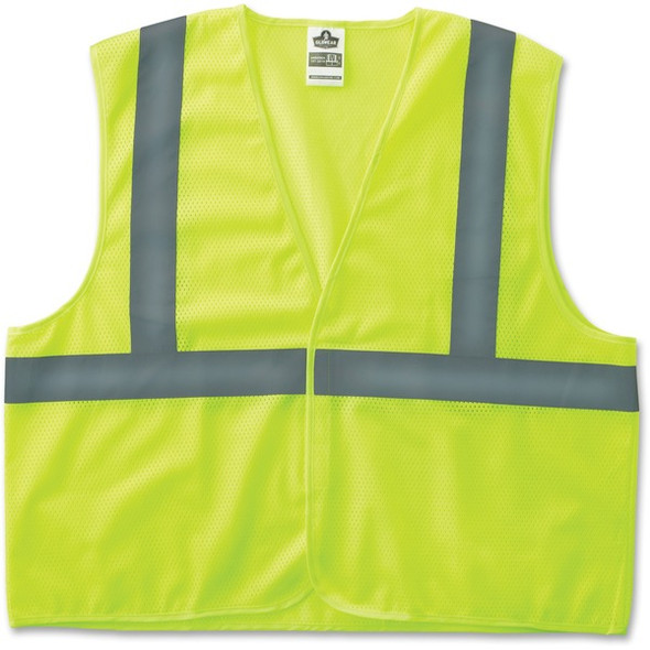 GloWear Class 2 Lime Super Econo Vest - Large/Extra Large Size - Lime - Reflective, Machine Washable, Lightweight, Hook & Loop Closure - 1 Each