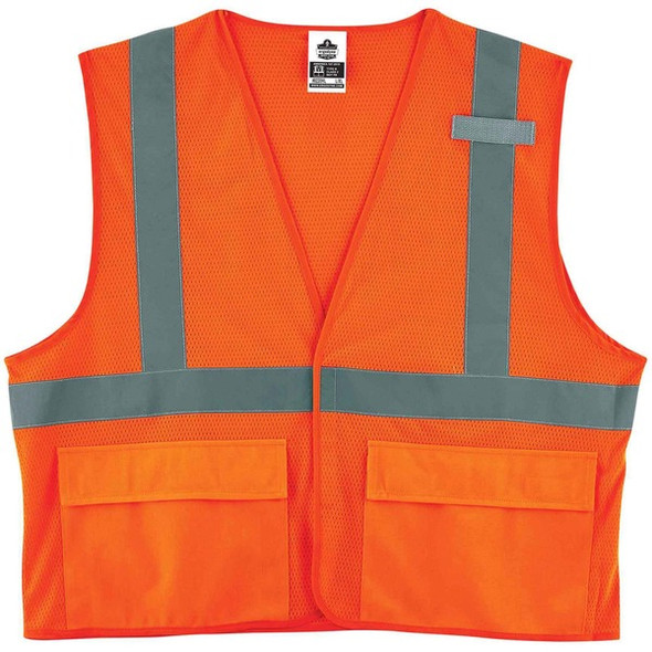 GloWear 8220HL Type R Class 2 Standard Mesh Vest - Large/Extra Large Size - Hook & Loop Closure - Mesh Fabric, Polyester Mesh - Orange - Pocket, Mic Tab, Reflective - 1 Each