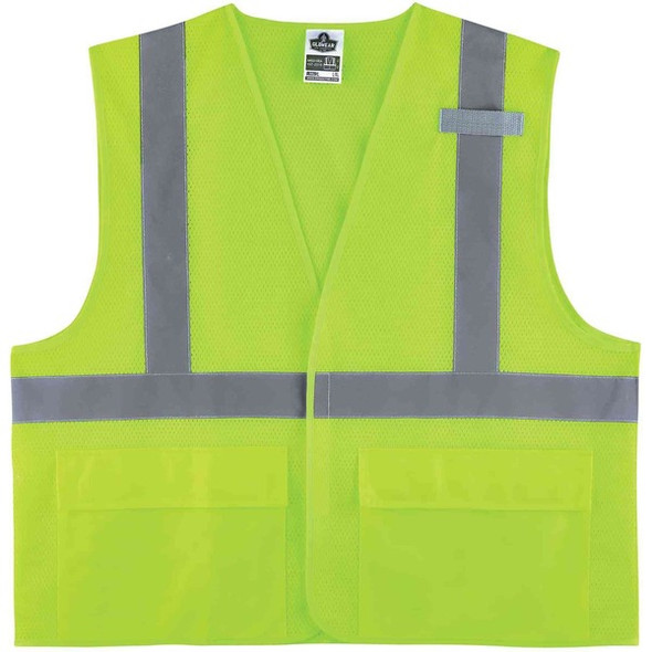 GloWear 8220HL Type R Class 2 Standard Mesh Vest - Small/Medium Size - Hook & Loop Closure - Mesh Fabric, Polyester Mesh - Lime - Pocket, Mic Tab, Reflective - 1 Each