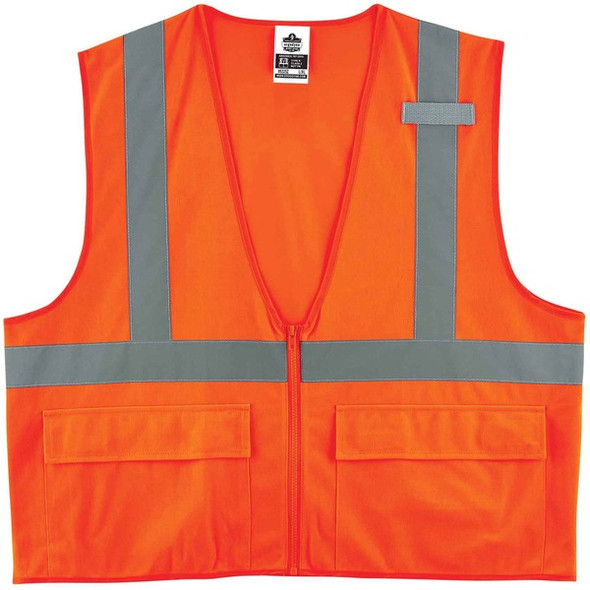 GloWear 8225Z Type R Class 2 Standard Solid Vest - 2-Xtra Large/3-Xtra Large Size - Zipper Closure - Fabric, Polyester - Orange - Pocket, Mic Tab, Reflective - 1 Each