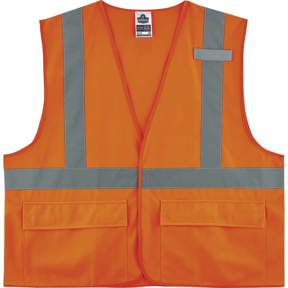 GloWear 8225HL Type R Class 2 Standard Solid Vest - 2-Xtra Large/3-Xtra Large Size - Hook & Loop Closure - Fabric, Polyester - Orange - Pocket, Mic Tab, Reflective - 1 Each